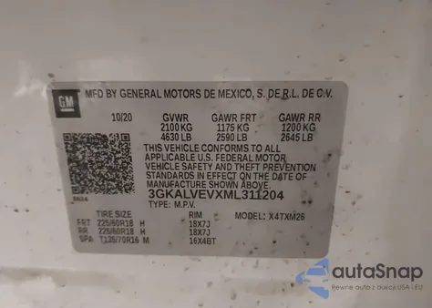 2021 GMC Terrain Awd Slt z USA, uszkodzony, nr VIN 3GKALVEVXML311204